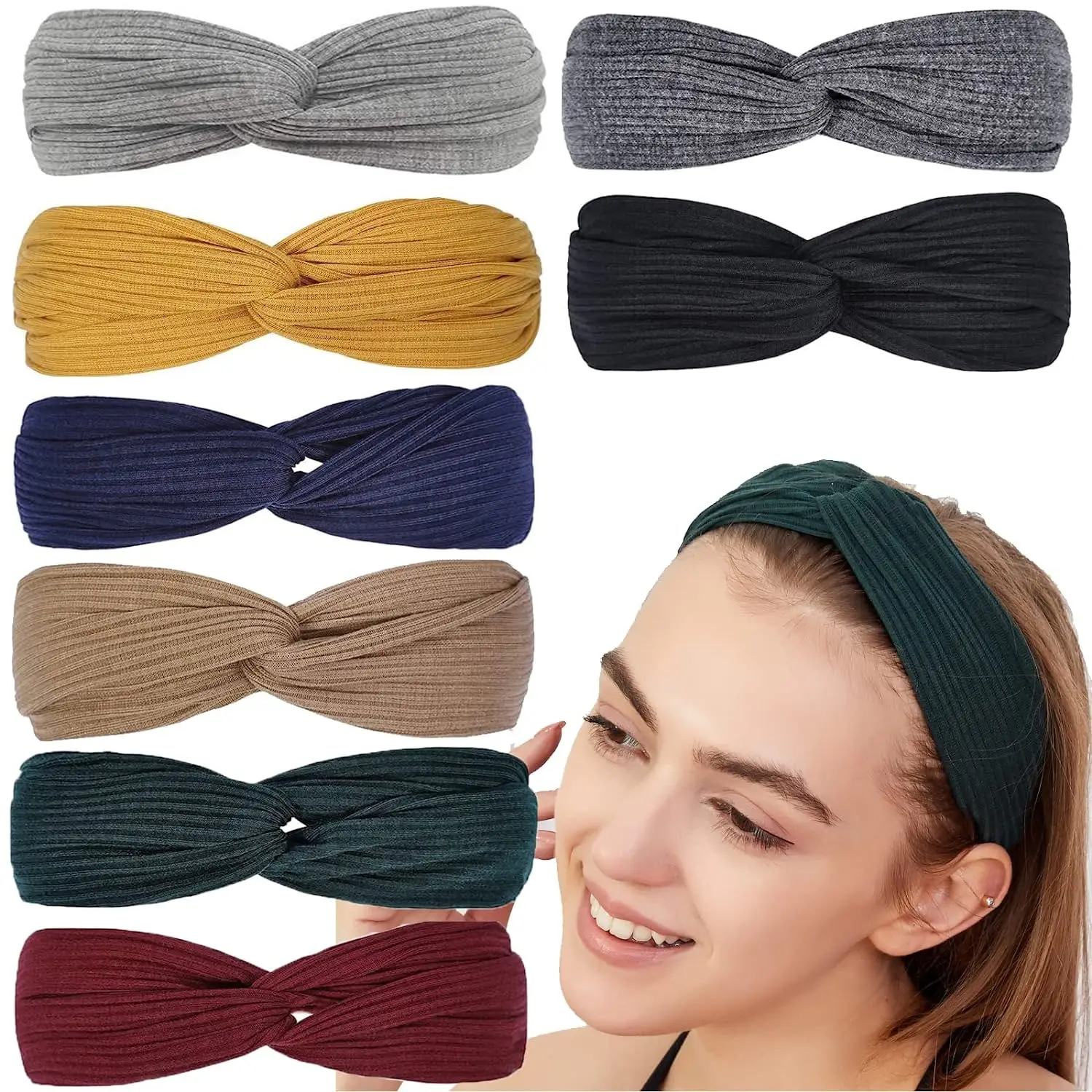 

Headbands Boho Headbands Vintage Criss Cross Head Wraps Solid Color Head Bands Elastic Head Wraps for Yoga Workout Hair