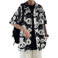 eridanus panda print short sleeved shirt men summer national loose ruffian handsome shirt tide brand hip hop casual male mcs199
