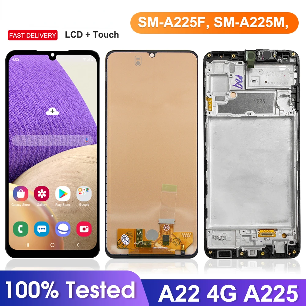 Tested A225 SM-A225F A225F/DS Display Screen with Frame, LCD Display Touch Screen Digitizer For Samsung Galaxy A22 4G