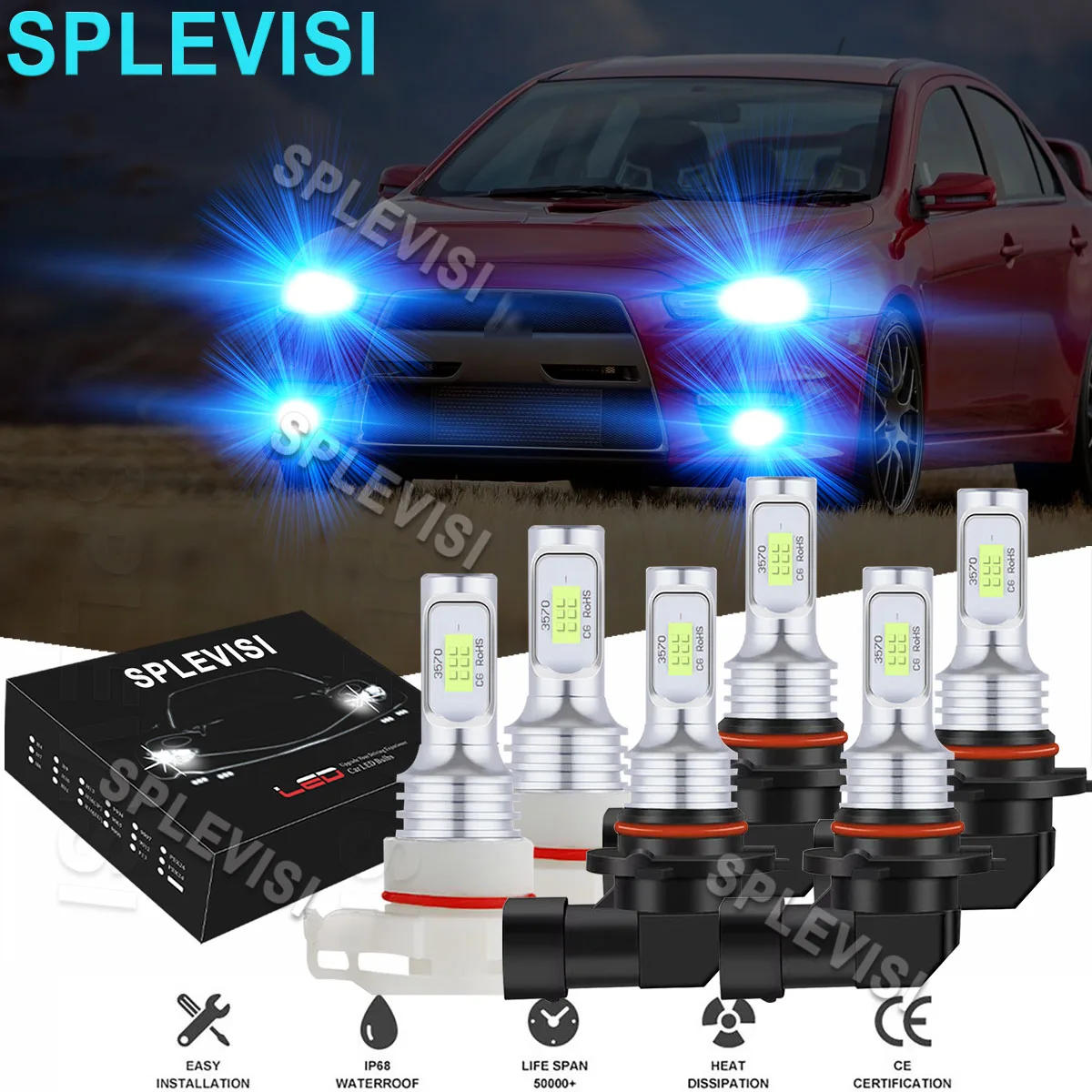 

6PCS LED 8000K Ice Blue Headlight Fog Light Bulbs Fit For Mitsubishi Lancer 2008 2009 2010 2011 2012 2013 2014 2015 2016 2017