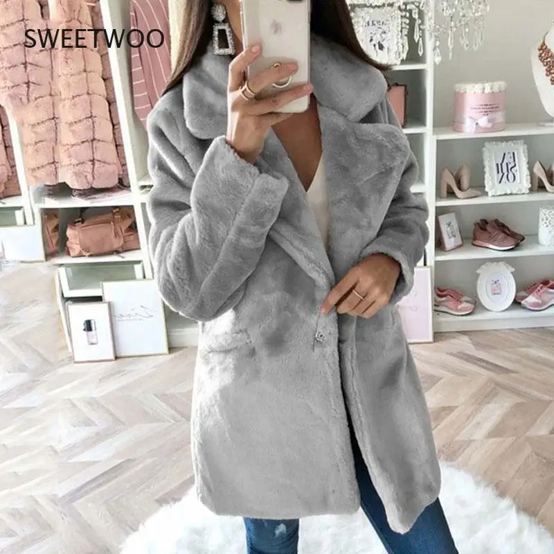 Warm Winter Coat Women Autumn Faux Fur Coat Female Long Coat Jacket Ladies Thicken Plush Fluffy Jacket Women 2021