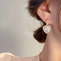 925 silver copper inlaid zircon love ear hooks ins niche design fashion earrings sweet temperament high end earrings women