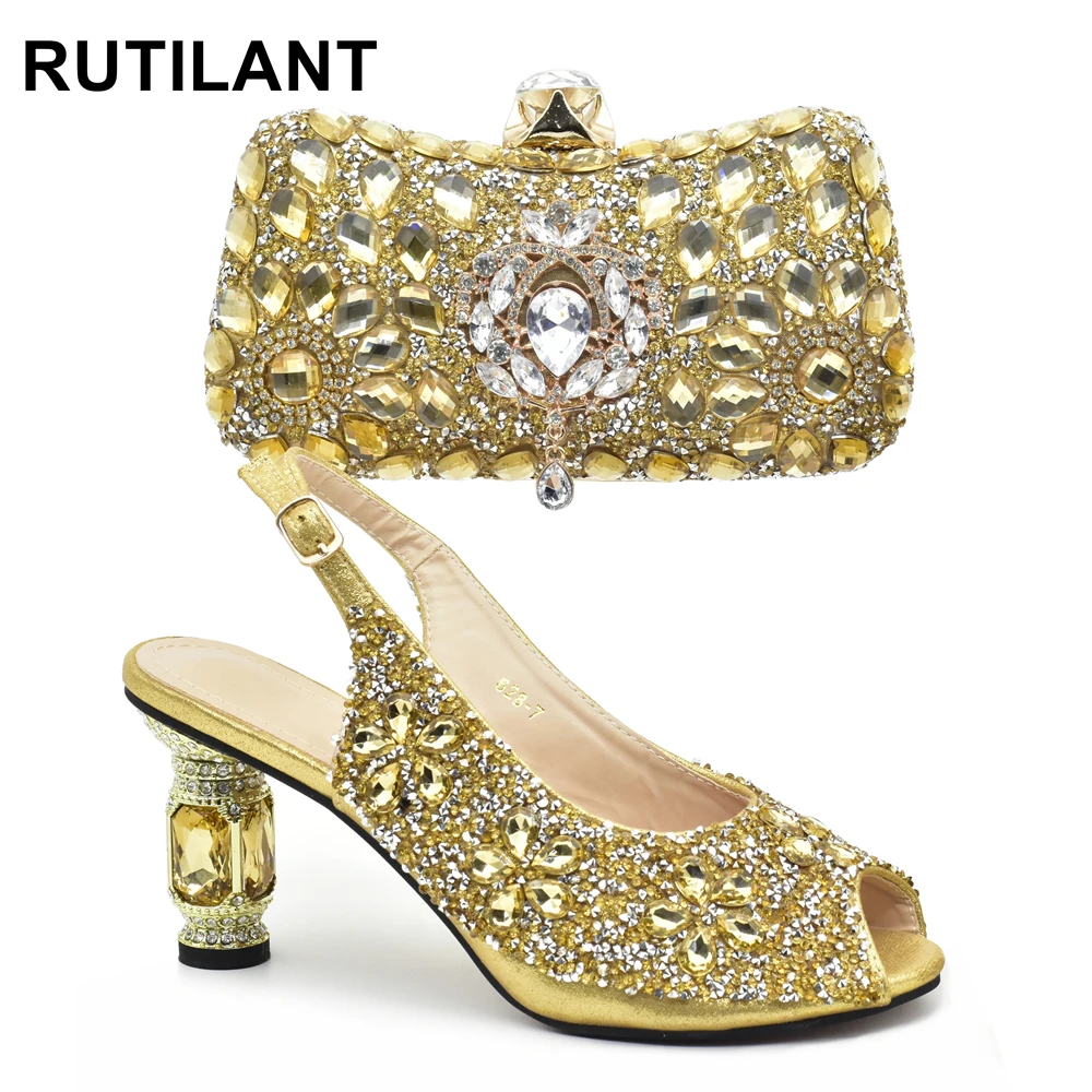 

New Ladies Shoes with Matching Bags Set Decorated with Rhinestone Women Shoes and Bags To Match Set Sale Elegant Crystal Shoes