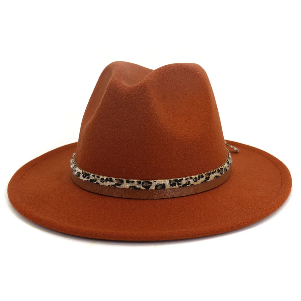 

Women's Hat Fashion Leopard Print Woolen Top Hat Gentleman Jazz Hat Flat Brim Big Brim Hat Sun Hat