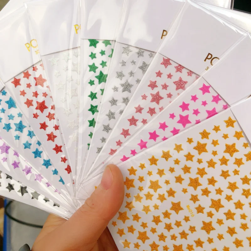 

3D Nail Stickers Laser Colorful Star Back Glue Nail Stickers Nail Decal Stickers For Nail Tips Beauty
