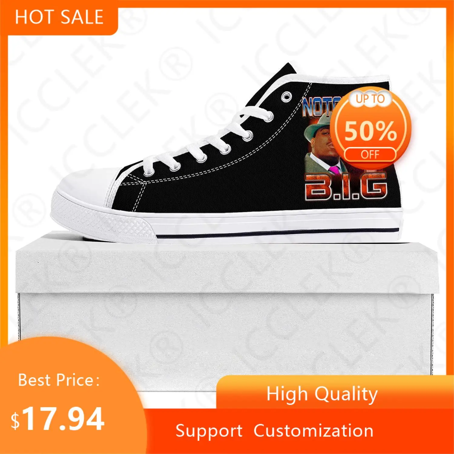 

The Notorious B.I.G Rapper Trends High Top High Quality Sneakers Mens Womens Teenager Canvas Sneaker Couple Shoe Custom Shoe