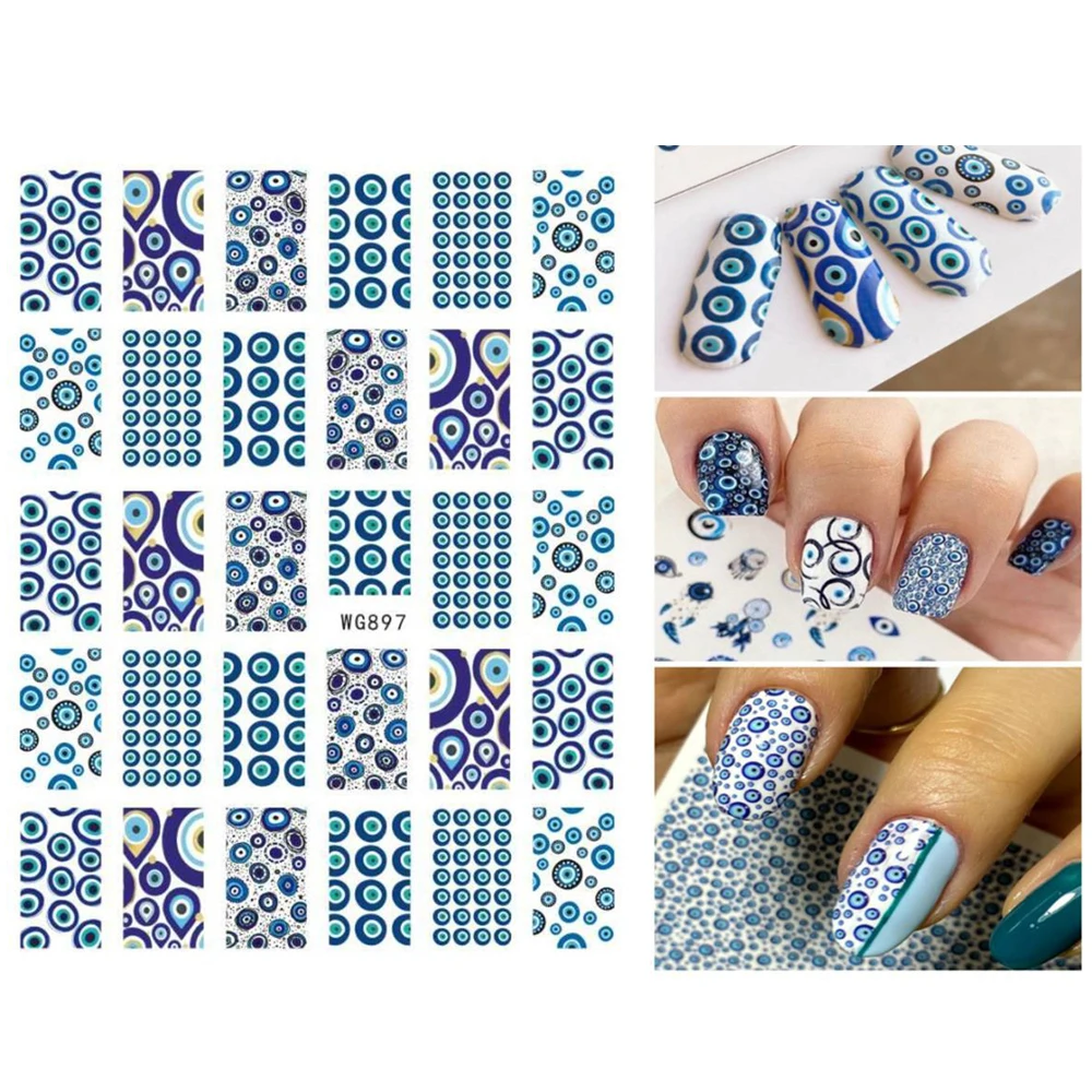 

3D наклейка для ногтей с этнической культурой, Слайдеры для дизайна, синие круглые капли воды, наклейка для ногтей, декоративные аксессуары д...