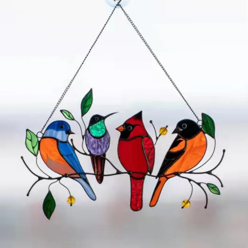 

Colored Window Bird Pendant Wind Chime Tropical Bird Hanging Decorations Family Door Crafts Home Accessories