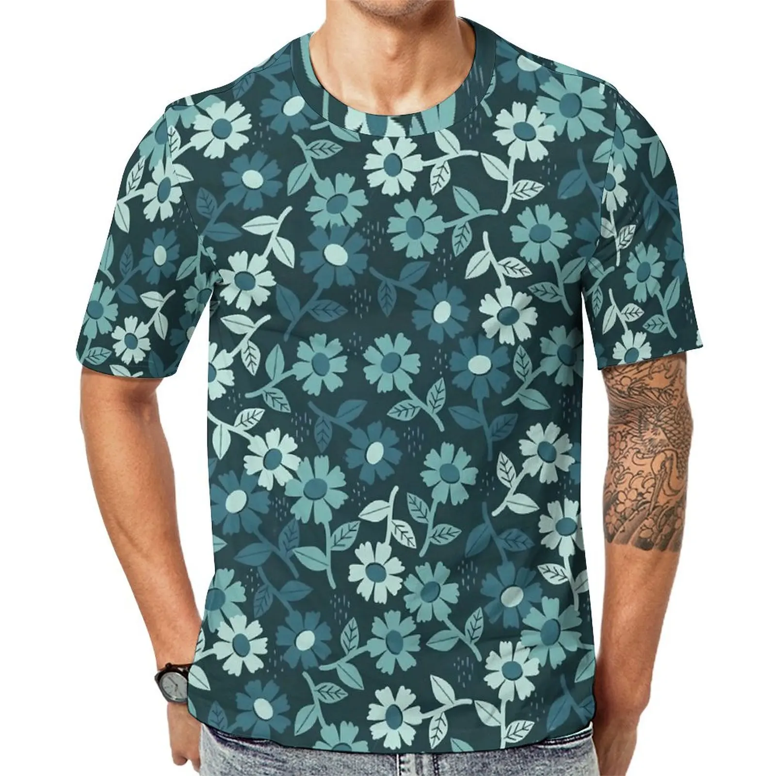 Оригинальная футболка джинсовые футболки с цветочным принтом в стиле ретро