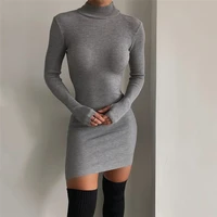 solid knit bodycon dress sexy fashion hollow out open back long sleeve mini dresses for women clothing