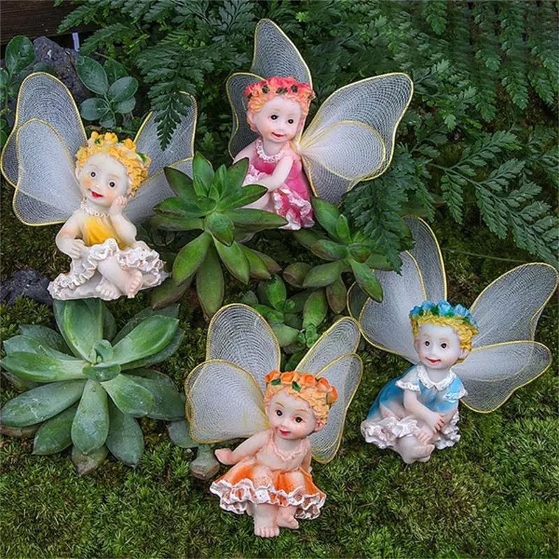 

4pcs/set Cute Fairy Flower Angels Ornament Miniatures Resin Bonsai Terrarium Figurines DIY Fairy Garden Christmas Decoration