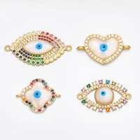 ocesrio blue turkish eye charm connectors for jewelry making gold plated copper zircon jewelry findings wholesale chma142