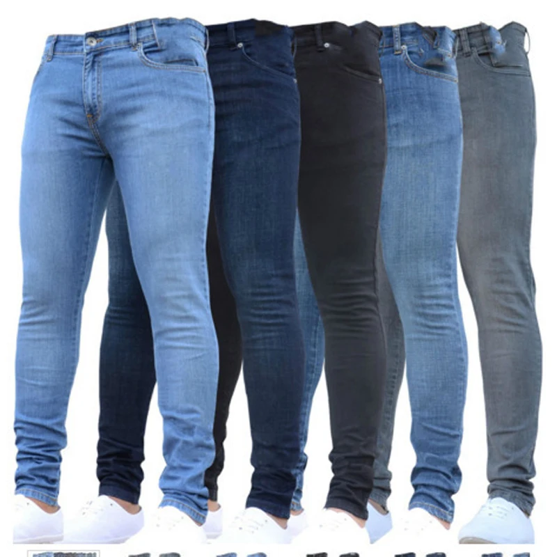 Men's Jeans High Waist Zipper Stretch Pants Casual Slim Fit Trousers For Man Plus Size Pencil Pants Denim Skinny Cloth