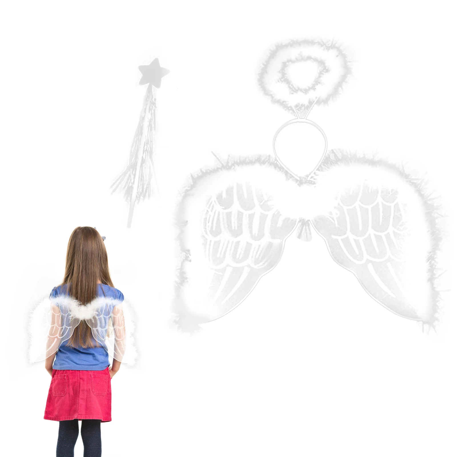 

Детский семейный набор белые сказочные крылья с галоном и палочкой для детей на Хэллоуин Рождество Косплей Костюм Ангела фотография