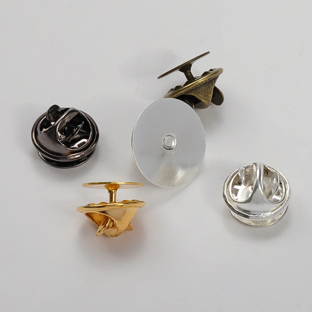 50pcs/Lot 10mm/15mm Copper Butterfly Squeeze Clasp Stud Badge Base Brooch Pin Clip for DIY Jewelry Making Garment Accessories