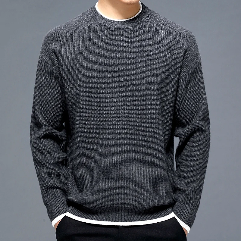 

Heavy Weight Men Knitted Sweater Fashion Casual Thicken Vintage Drop Shoulder Simple Solid Color Japan Style Jacquard Knitwear