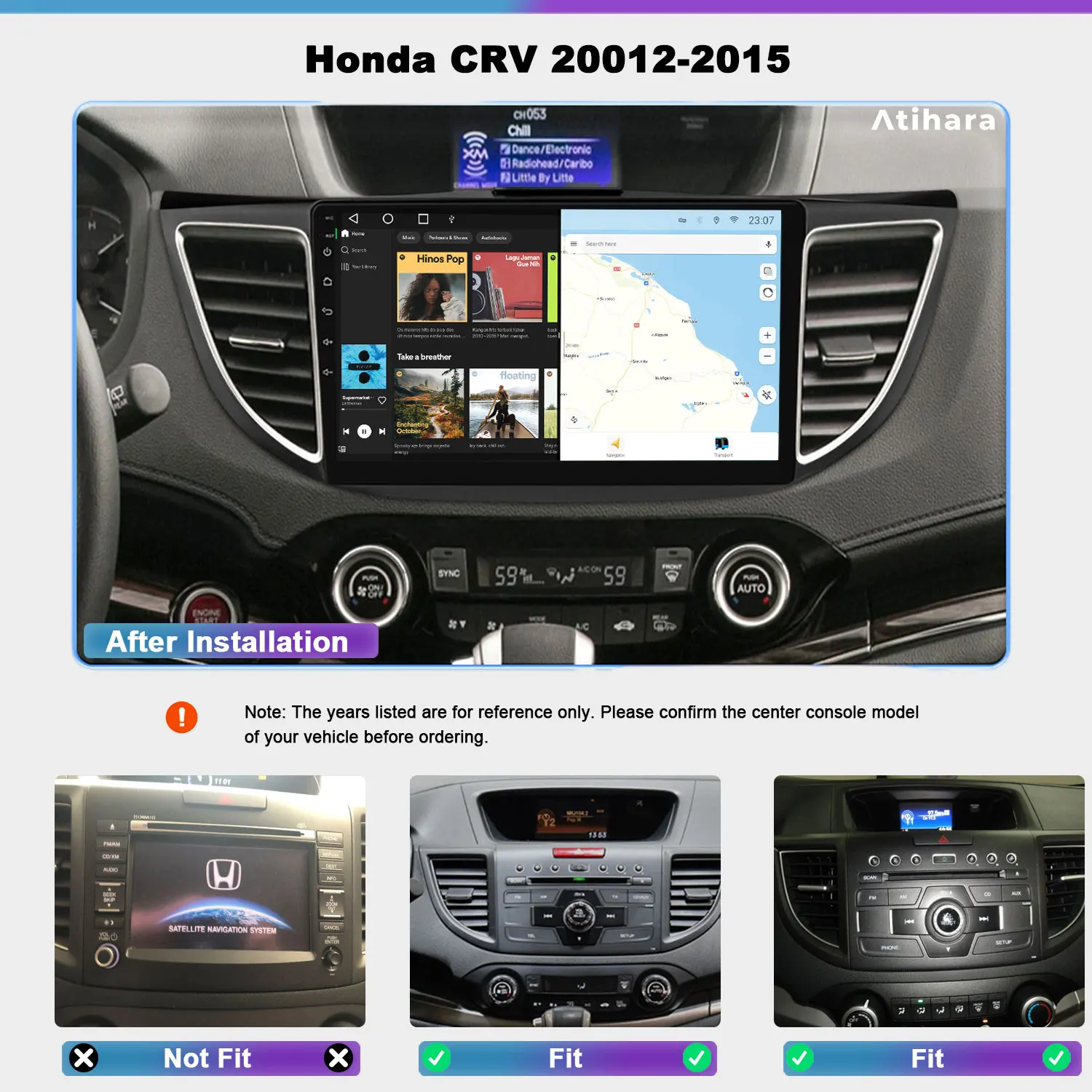 Автомобильное радио Atihara 10 1 дюйма на базе Android для Honda CRV 2012-2015 2Din мультимедийный