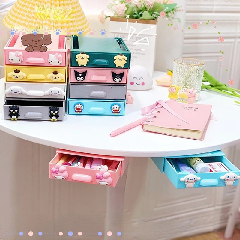 

Cartoon Cinnamoroll My Melody Kulomi Creative Home Desk Bottom Hidden Paste Drawer Box Desktop Stationery Sundries Organizer Box