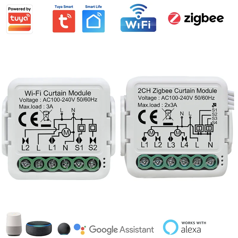 

Модуль для штор Tuya Zigbee, умный Wi-Fi модуль для роликовых жалюзи, переключатель для штор, Реле переключения, работает с приложением Smart Life Google Alexa