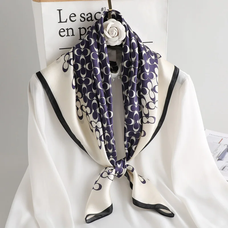 

100% Natural Silk Square Scarf Women Designer Hijabs Print Satin Head Scarf Big Bandana Pure Silk Scarf Echarpe Femme 90x90cm