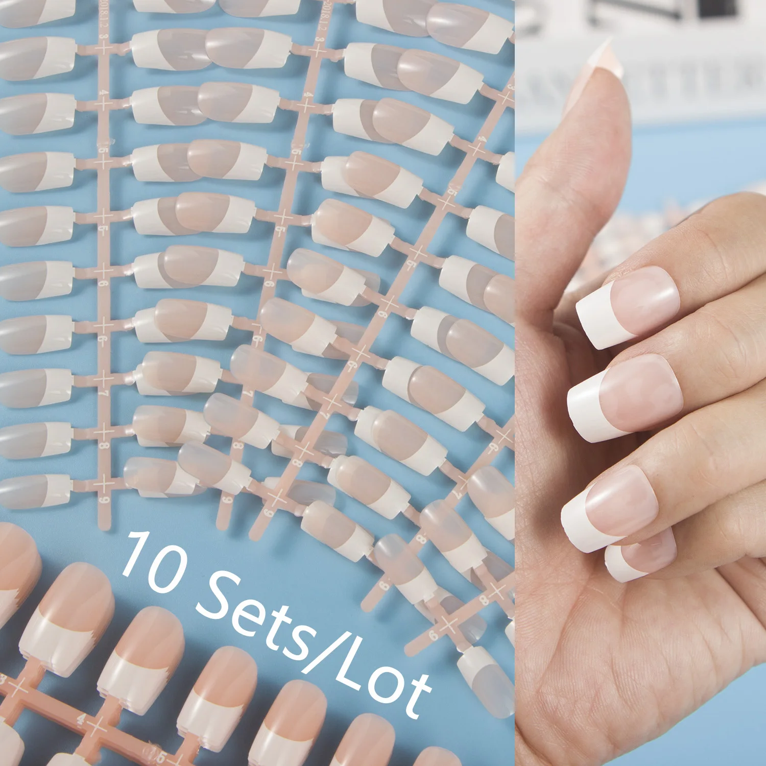 

Durable Nail Tips 10 Sets/Lot UV Coat French Style Square False Nail Tips for Press on Square Nail DIY Middle Length Full Cover