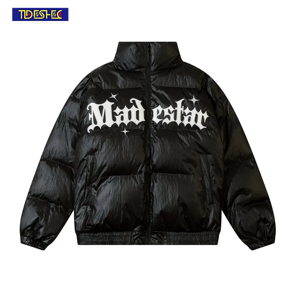 

Men Stand Collar Vintage Letter Embroidery Bread Jacket Warm Parka Fashionable Winter Oversized Parka Casual Outwear Jacket