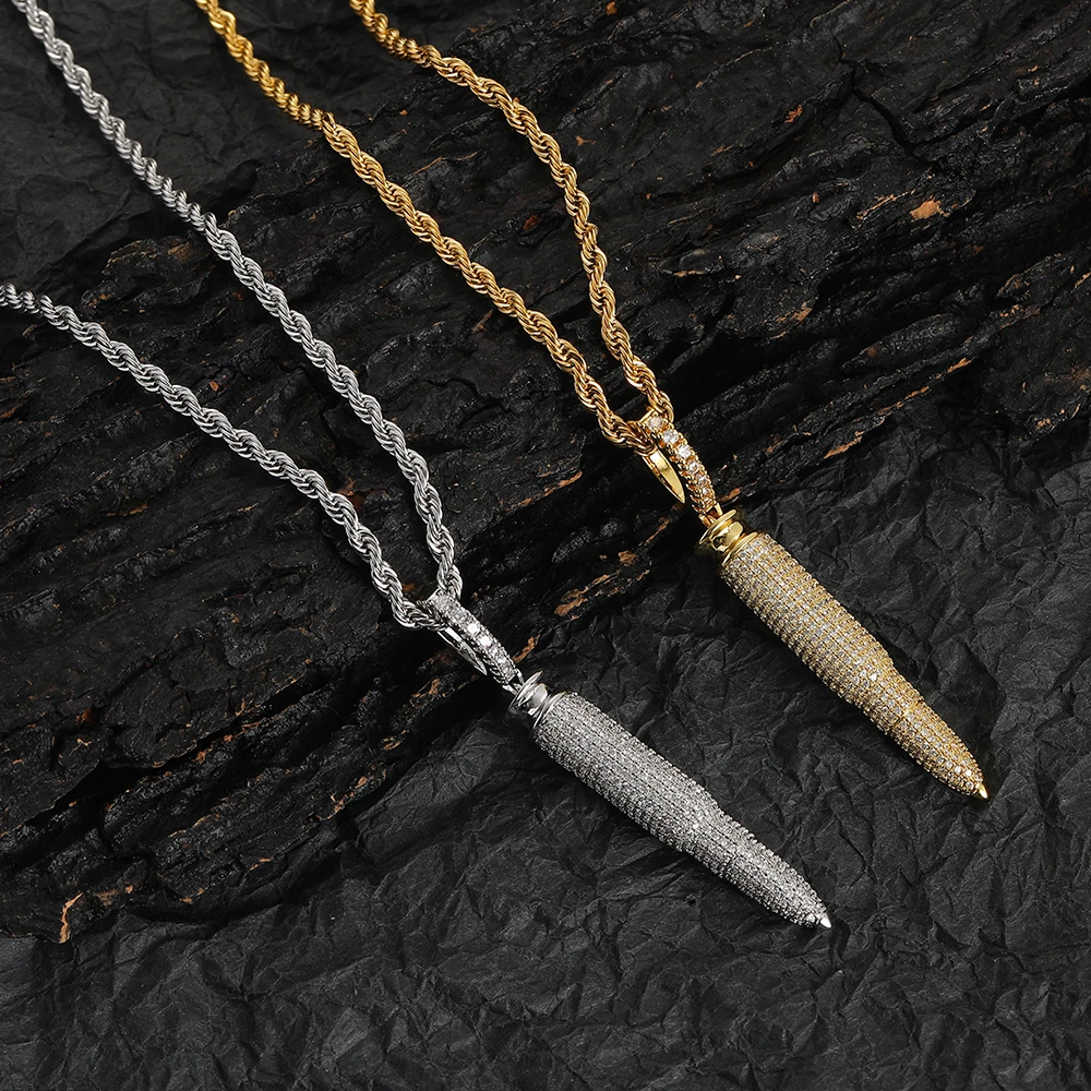 

Цепочка EYIKA с кулоном в виде пули, длинное ожерелье из циркония со сверкающими элементами, украшение в подарок