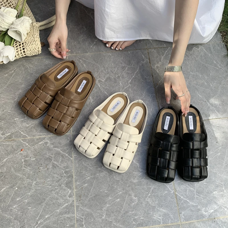 

Шлепанцы женские в стиле ретро, модные сандалии с Snadals, плоская подошва, для улицы, удобные, для прогулок, повседневные пляжные тапочки, сланц...