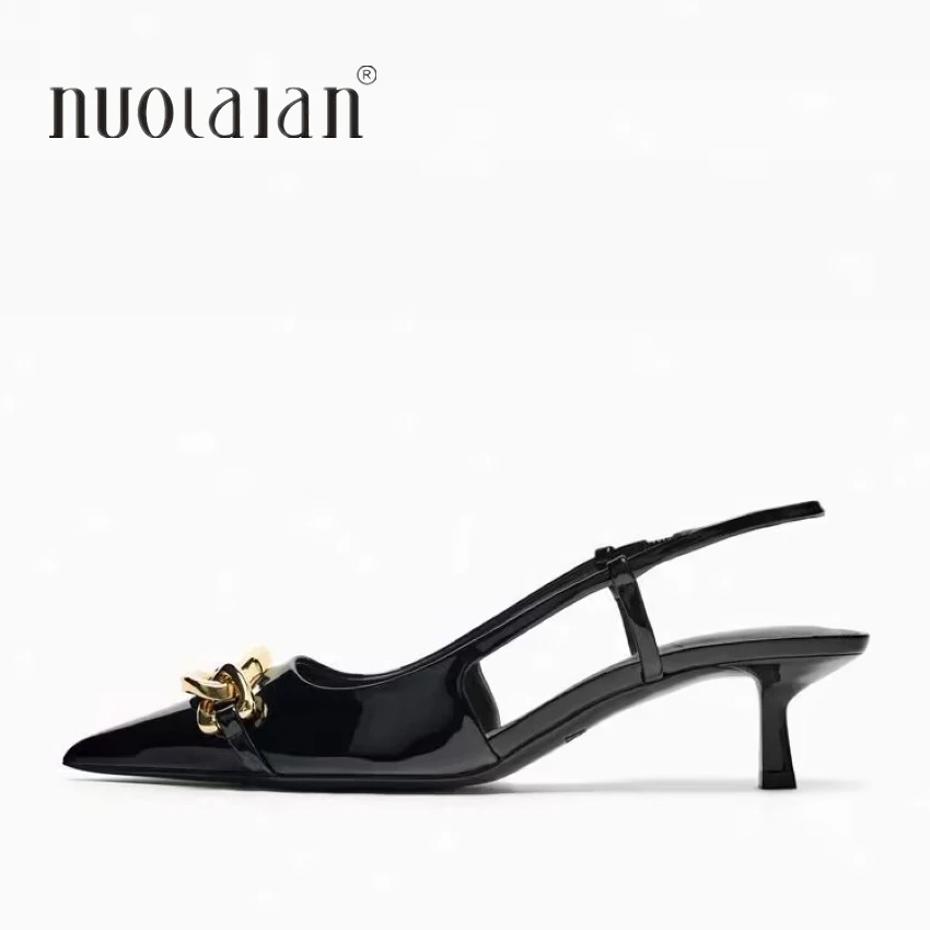 Женские босоножки на высоком каблуке туфли-лодочки с цепочкой и котятами Офисная