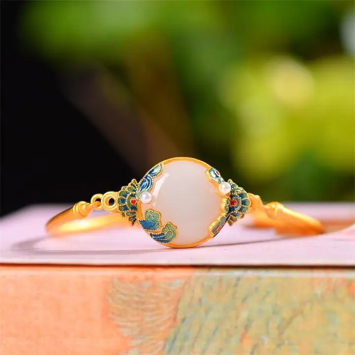 

S925 Sterling Silver National Fashion Cloisonne Auspicious Cloud Bracelet Female Enamel Color Craft Inlaid Bracelet Female