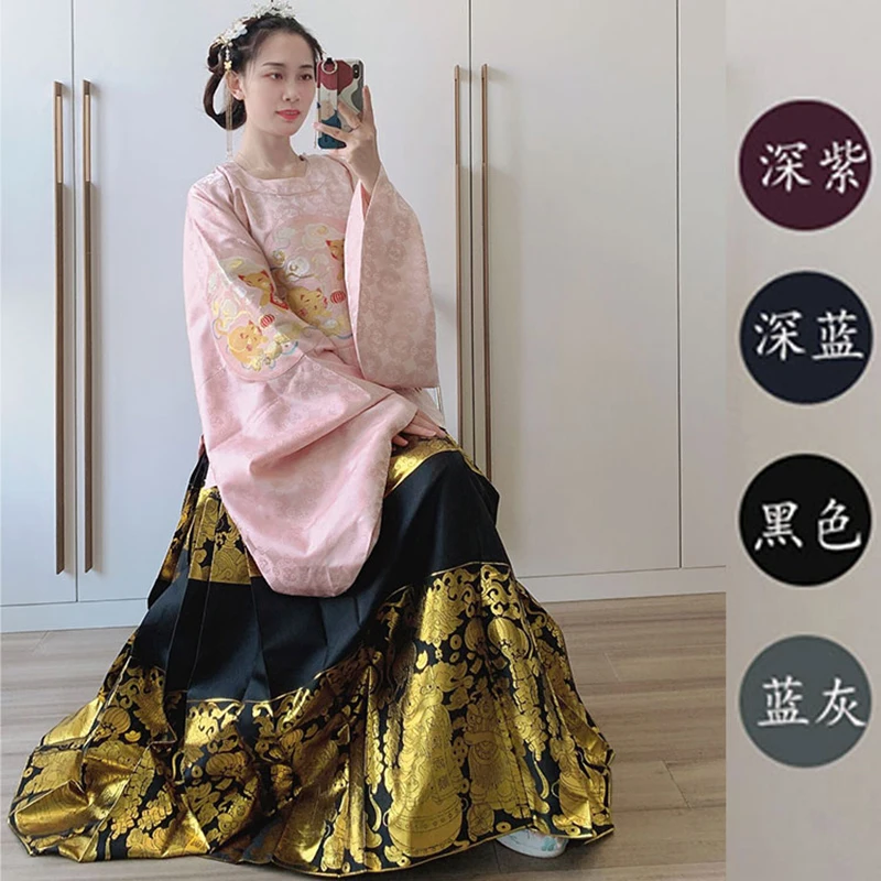 Женское платье Hanfu с изображением лошади плетеная Золотая юбка 4 5 метров и пони