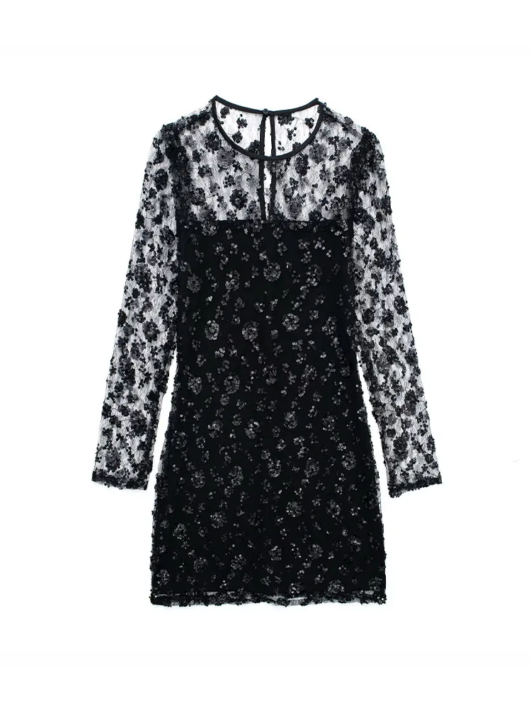 

Женское короткое платье с пайетками, модное винтажное платье с длинным рукавом, зима 2022