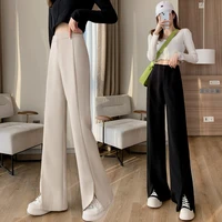 2022 spring and summer new straight split black long pants forked slightly wide trousers fashion work wear