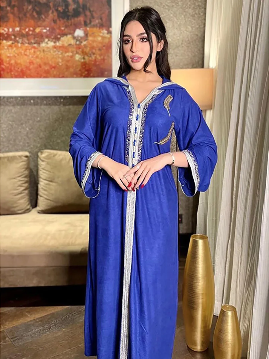 

Eid Mubarak Muslim Fashion Women Velvet Abaya Dress Beading Cardigan Robe Islamic Dubai Turkey Abayas Gown Kardigan Arabe Longue