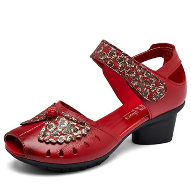 

2022 New Summer Top Cowhide Fish Mouth Red Banquet Wedding Sandals Women Leather Sandals Fashion Classic Printing Women Sandals