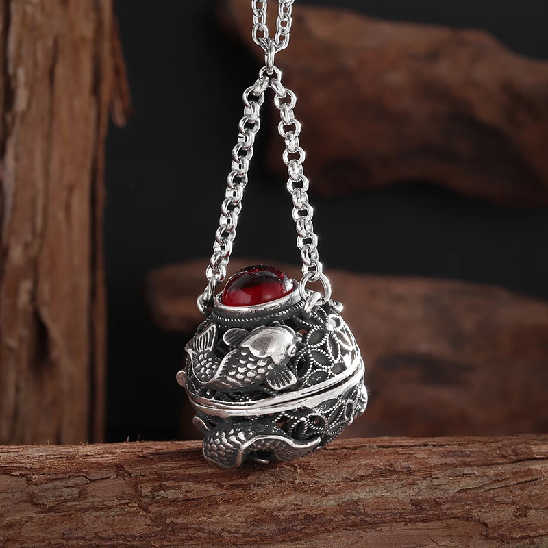 Ожерелье в ретро стиле с красным Цирконом для мужчин и женщин кулон на карпа виде