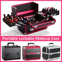 large capacity portable lockable aluminium hard make up travel storage box cosmetic beauty vanity case organiser