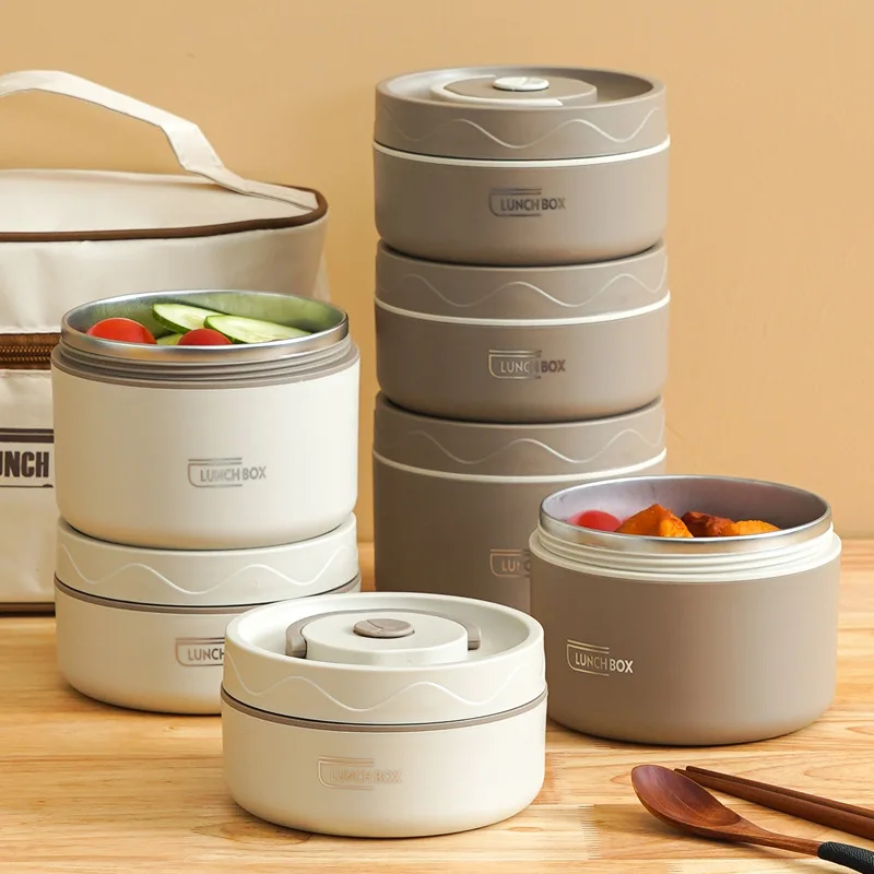 

304 Stainless Steel Insulated Lunch Box Portable Circular Multi-layer Office Worker Student Sealed Bento Box C070