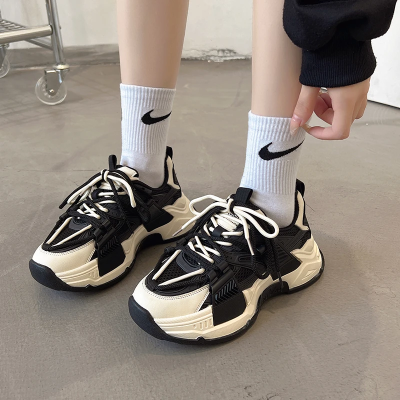 

Women's 2022 Spring Autumn New Splicing Color Blocking Fashion High Face Value Dirt Resistant Double Belt Thick Sole Daddy Shoes