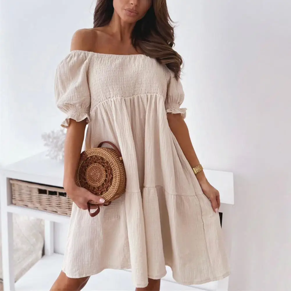 

Casual Mini Dress Elastic Breathable Sundress Ruffle Large Hem Dress
