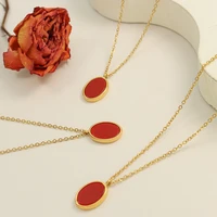 new titanium steel red acrylic oval pendant necklaces for women 18k gold stainless steel clavicle chain necklace dropshipping