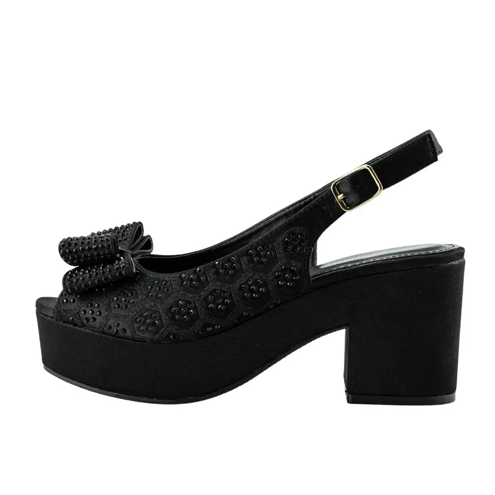 Rhinestone Women Chunky Heels Peep Toe Bowknot Cute Decor Bling Bling Women's Pumps Square Heels Slingbacks Dressy Sandals New