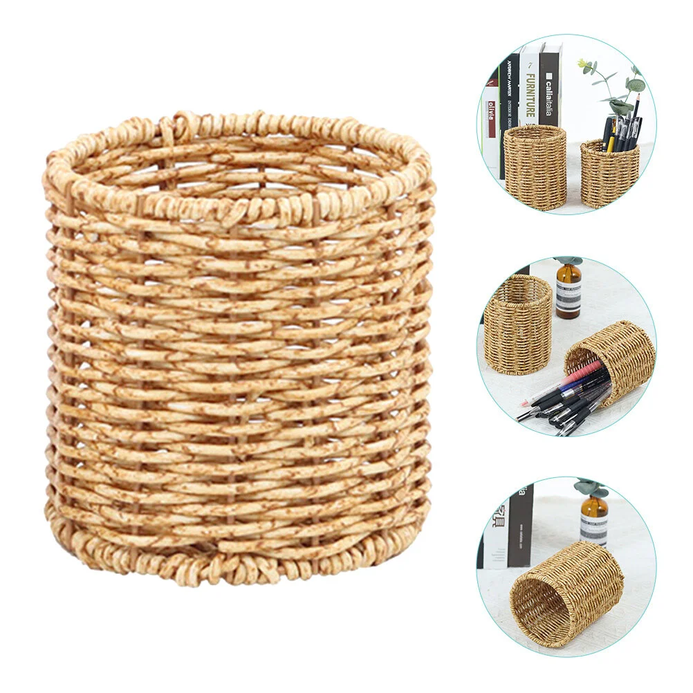 

Pergola Plastic Holder Desk Silverware Organizer Makeup Brush Cups Imitation Rattan Ruler Office Containers