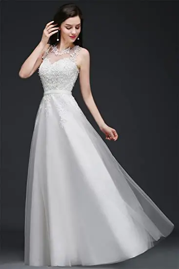

Elegant Beach Wedding Dresses for Bride Lace Applique Evening Dress Ball Gowns