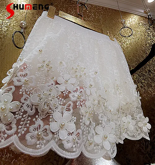 

Custom Luxury Beaded Pearl White Lace Shorts Women Summer 2022 High-End Fairy Woman's Three-Dimensional Flower Lace Base Shorts