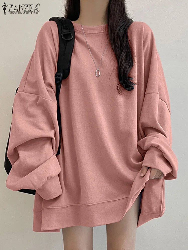 

ZANZEA Korean Style Crew Neck Tops Femme Casual Lantern Sleeve Fashion Oversize Sweatshirt Autumn 2022 Baggy Women Pullovers