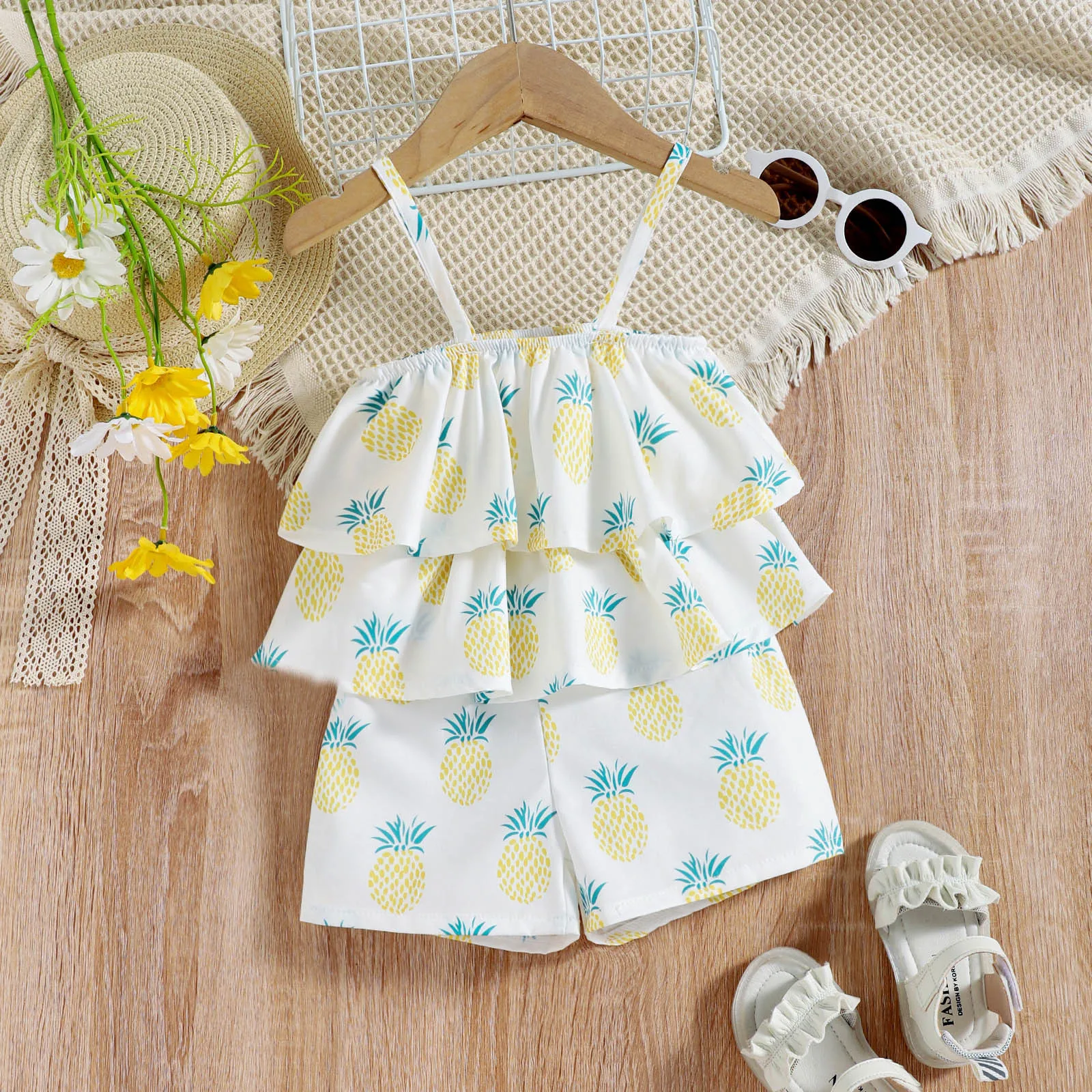

Toddler Infant KIds Gilrs Pineapple Fruit Strap Sleeveless Top Shorts Pants 2pcs Outfit Set Clothes Crop Top Pants