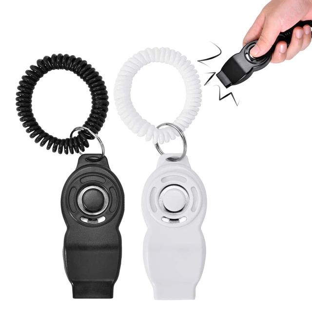 

2pcs Pet Cat Dog Training Clicker 2 In1 Whistle Click Trainer Obedience Key Chain Dog Whistle Positive Reinforcement