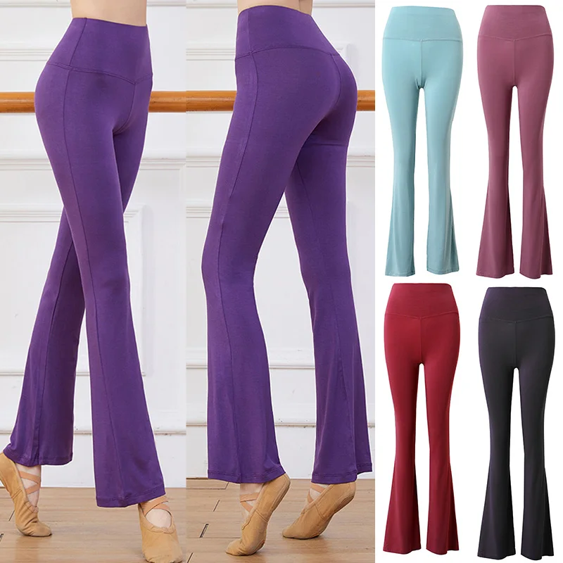 

Polyester Pants Long Trousers Solid Color Leggings Mid Rise Bottoms All Season Stretch Flared Leg Lounge Yoga Clothes Women