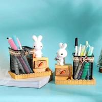 pen box useful resin delicate desktop stationery rabbit storage box for office pencils holder mesh pen box